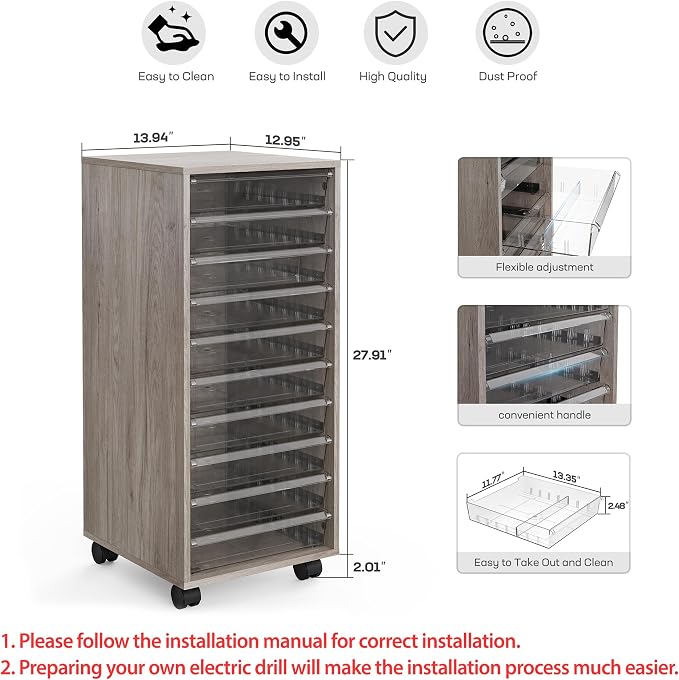 WOPITUES Storage Drawer Cart, Mobile Storage Cabinet, Makeup Storage - Image 3