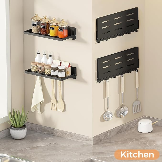 Small Folding Metal Shelf with Hooks, RV Fold-Down Wall Shelf, 6 Hooks - Image 6