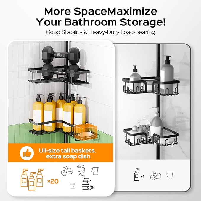 HAMITOR Shower Caddy Tension Pole: 4-Tier Corner Rustproof Bathroom Organizer - Image 5