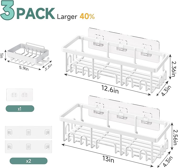 Veken Shower Caddy 3-Pack, Advanced Rustproof Design, No Drilling Adhesive - Image 5