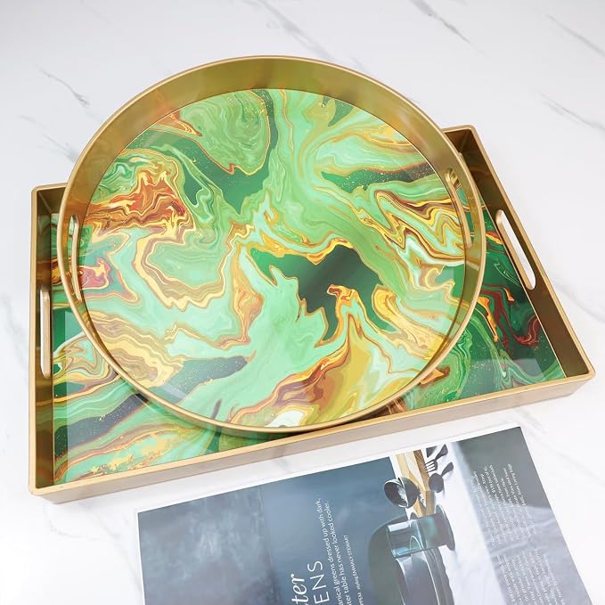 Round Green Marbling Decorative Tray - Image 5
