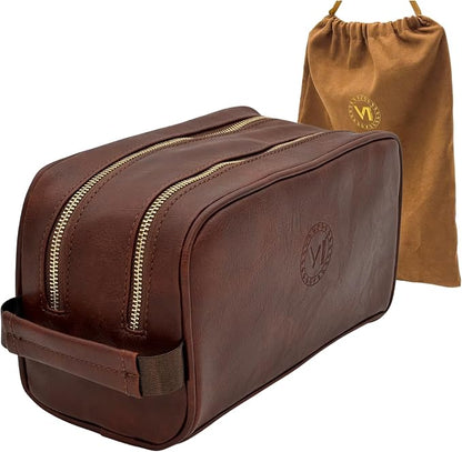 Dopp Gift Large Travel Toiletry Bag Premium Quality PU Leather Two compartments by viprestige