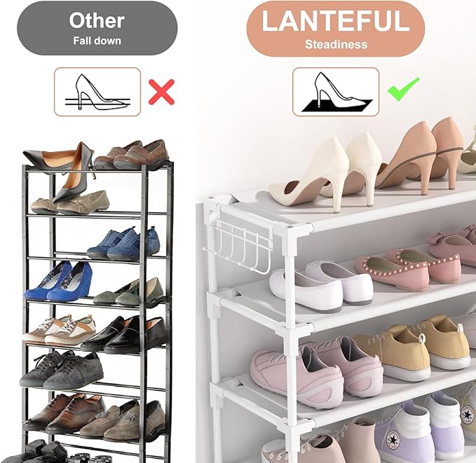 LANTEFUL 10 Tiers Shoe Rack 50 Pairs Large Capacity Tall Shoe Organizer Sturdy - Image 6
