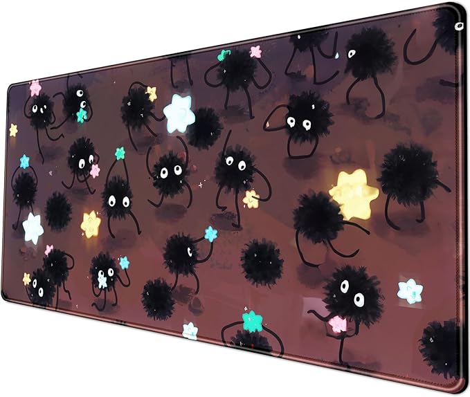 Desk Pad Anime Black Pom Poms Gaming Mouse Pad Large Star Designs Desk Office by YKJWW