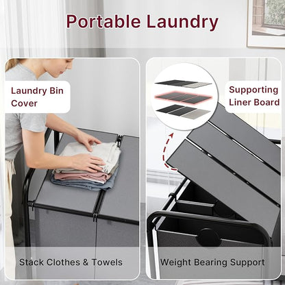180L Laundry Sorter 3 Section – Heavy Duty Rolling Laundry Basket - Image 5