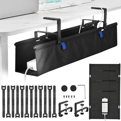 28" Under Desk Cable Management Tray- Clamp/Screw Mount Desk Cable Organizer by ELEVEXA
