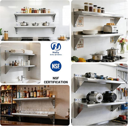 Hally Stainless Steel Shelf Wall Mounted Metal Shelf Wall Shelf 10 x 30 NSF - Image 7