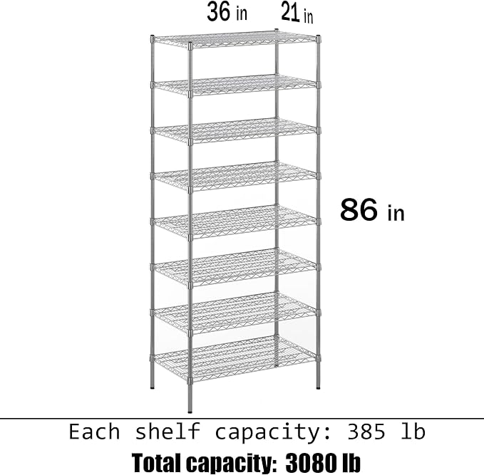 21" Deep x 36" Wide x 86" Height Wire Shelving Kit | 8-Tier | NSF Commercial - Image 3