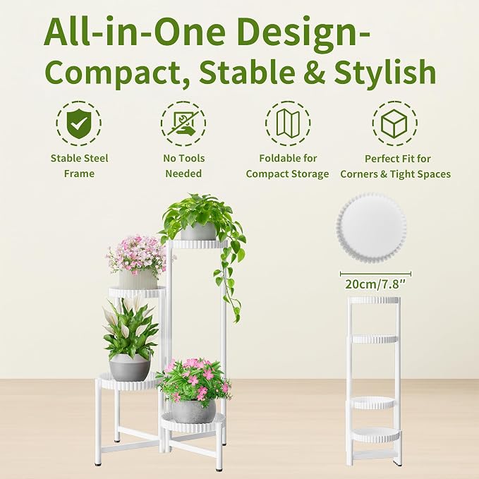 Metal Corner Plant Stand Indoor Outdoor, 4 Tier Tall Flower Pot Holder Potted - Image 5