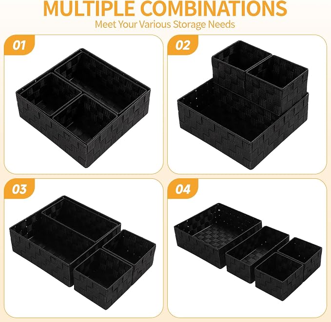 Posprica Small Black Baskets Cube Bin Container Tote, Woven Storage Baskets - Image 7