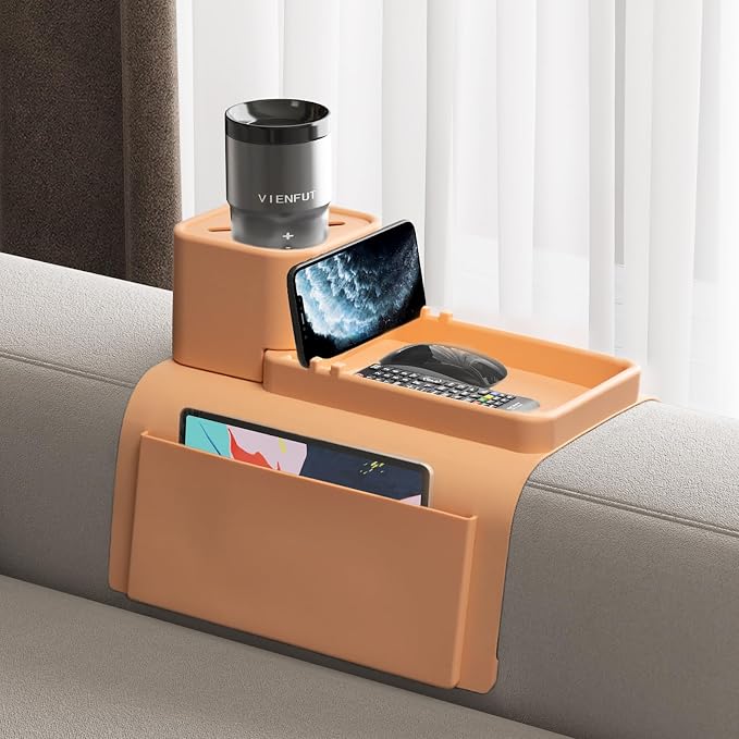 Couch Cup Holder Tray, VIENFUT Silicone Anti-Slip Sofa Armrest Tray by VIENFUT