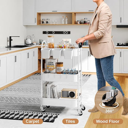 3 Tier Heavy Duty White Metal Rolling Cart - Image 6