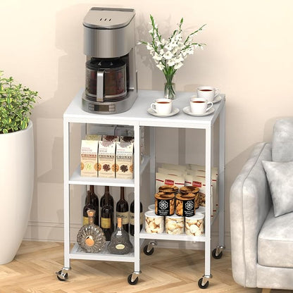 Kitchen Microwave Cart with Wheels, Coffee Bar Table Station, 4-Tier Rolling - Image 7