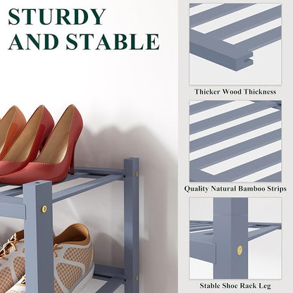Smiry Bamboo Shoe Rack for Closet, 4 Tier Small Wooden Stackable Shoe Organizer - Image 3