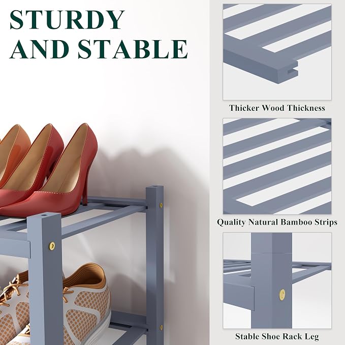 Smiry Bamboo Shoe Rack for Closet, 3 Tier Small Wooden Stackable Shoe Organizer - Image 3