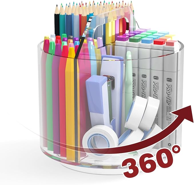 Absonic Pencil Holder for Kids, 360 Rotating Pen Holder for Desk Organizer and by Absonic