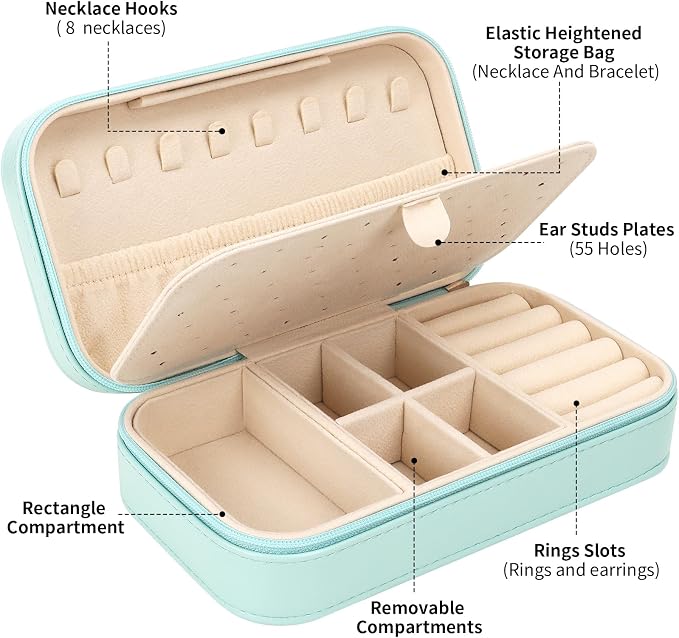 DesignSter Travel Jewelry Box, PU Leather Portable Jewelry Case, Small Jewelry - Image 2