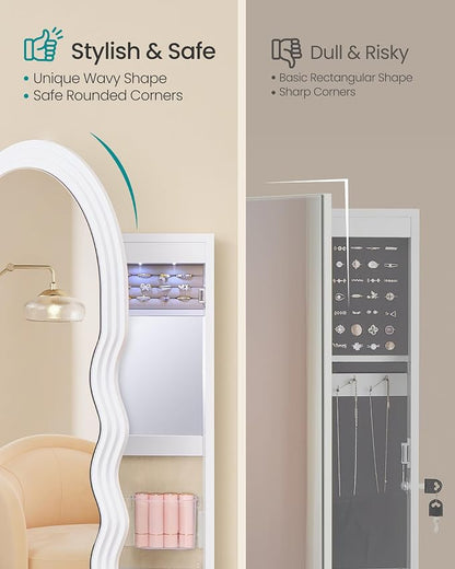 SONGMICS Mirror Jewelry Cabinet Wall Mounted Over the Door, Hanging LED Jewelry - Image 3