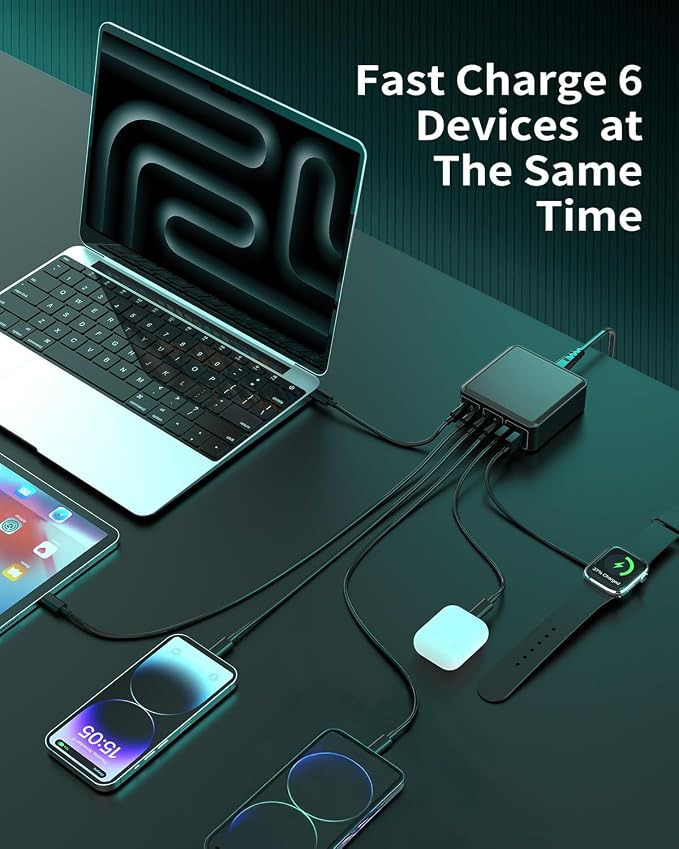 MSTJRY Charging Station for Multiple Devices : 130W 6 Port GaN Fast USB C - Image 3