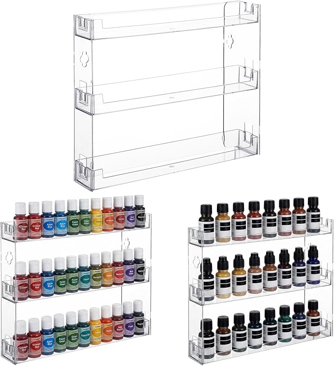 3 Pack 3-Tier Display Rack, Wall-Mount Acrylic Paint Organizer Shelf by Unknown