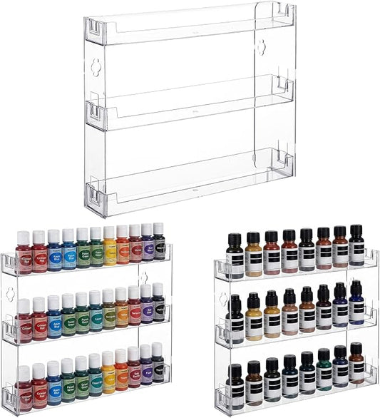 3 Pack 3-Tier Display Rack, Wall-Mount Acrylic Paint Organizer Shelf by Unknown