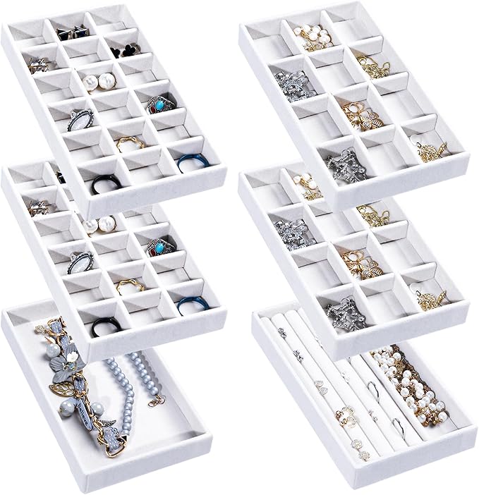 Frebeauty Jewelry Organizer Tray, Stackable Velvet Jewelry Trays, Drawer by Frebeauty
