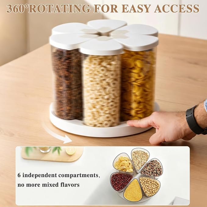 6 Grids 360° Rotating Cereal Dispenser Countertop - Image 3