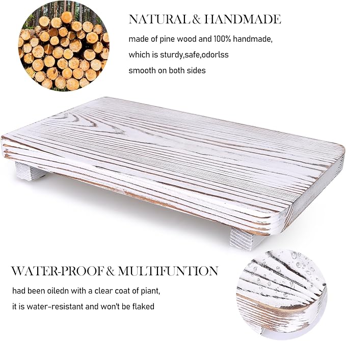 Rustic White Bathroom Counter Tray Wood Risers Display Pedestal Stand Kitchen - Image 4