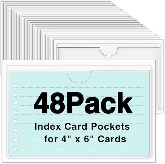 48 Pack Adhesive Index Card Holders, Top Loading, Strong Adhesive, Fits Bins by BESARME