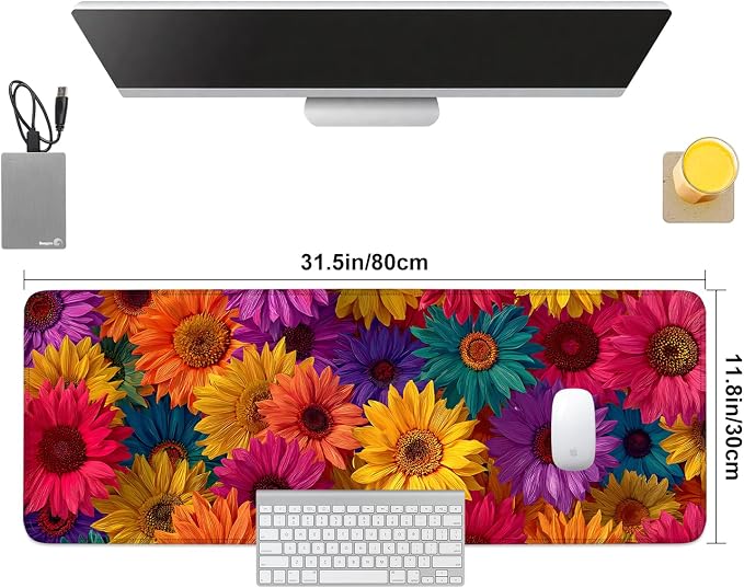 Colorful Floral Mouse Pad – Large Extended Desk Mat 31.5 x 11.8 in– Bright - Image 8