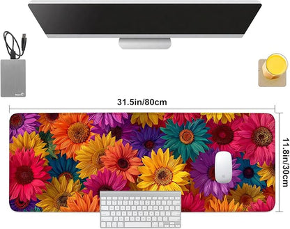 Colorful Floral Mouse Pad – Large Extended Desk Mat 31.5 x 11.8 in– Bright - Image 8