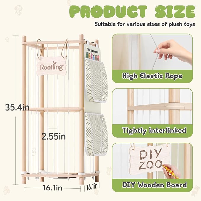 Stuffed Animal Storage & Organizer, 54 inch Tall Wooden Cute Zoo Toy Holder - Image 2