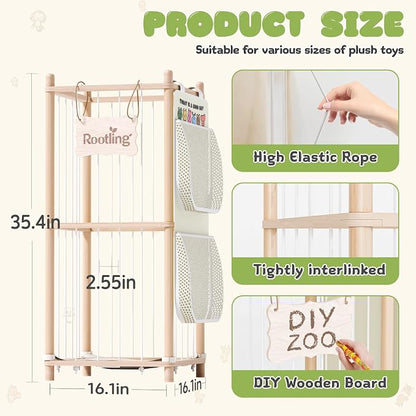 Stuffed Animal Storage & Organizer, 54 inch Tall Wooden Cute Zoo Toy Holder - Image 2