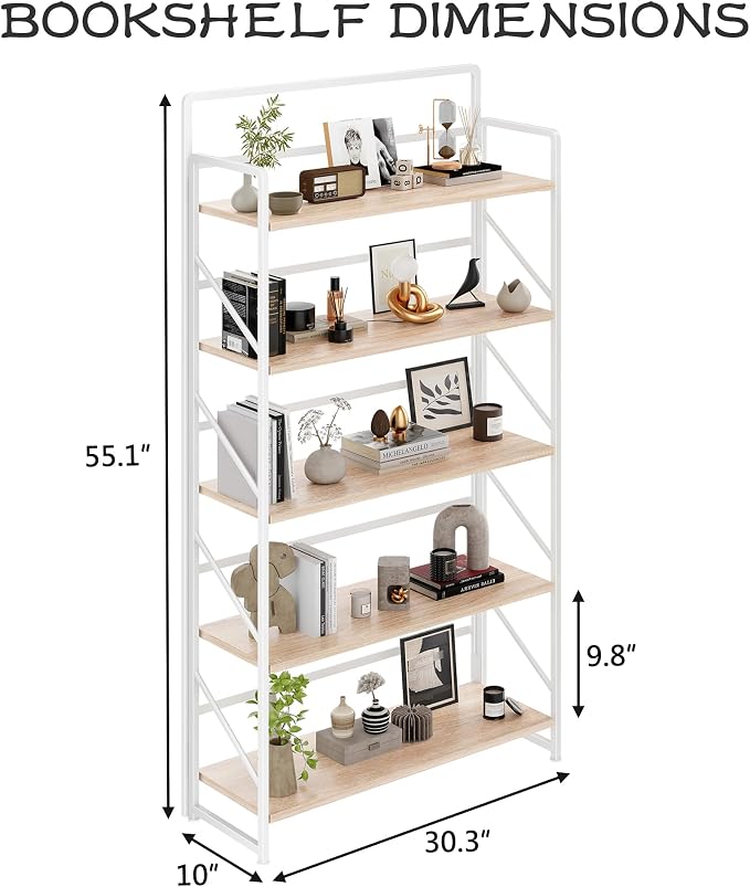 JSB Folding Bookshelf, Industrial Storage Shelves, No Assembly Vintage Wood - Image 3