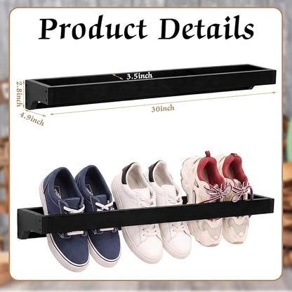 Wenqik 2 Pcs Wall Mounted Wooden Shoe Rack 30 Inch Rustic Wood Wall Hanging - Image 2
