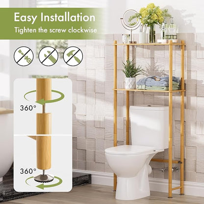 AmazerBath Bamboo Over The Toilet Storage Shelf, 2-Tier Over Toilet Organizer - Image 5
