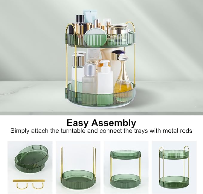 360 Rotating Makeup Organizer for Vanity, 2 Tier Perfume Skincare Organizers - Image 6