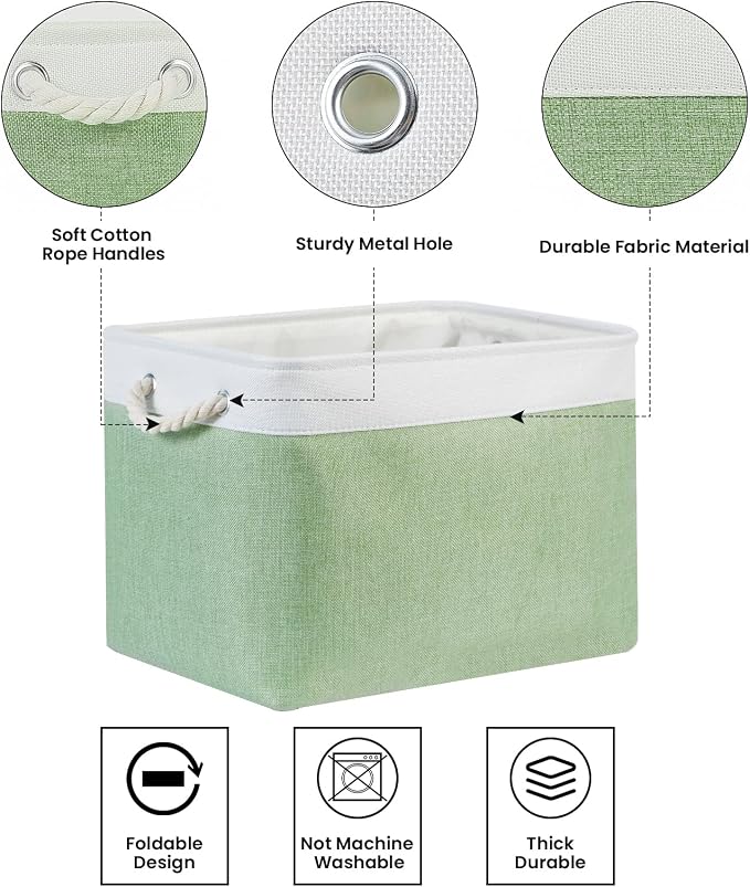 Bidtakay Baskets Fabric Closet Organizer Set of 2 Green Collapsible Storage Bins - Image 6