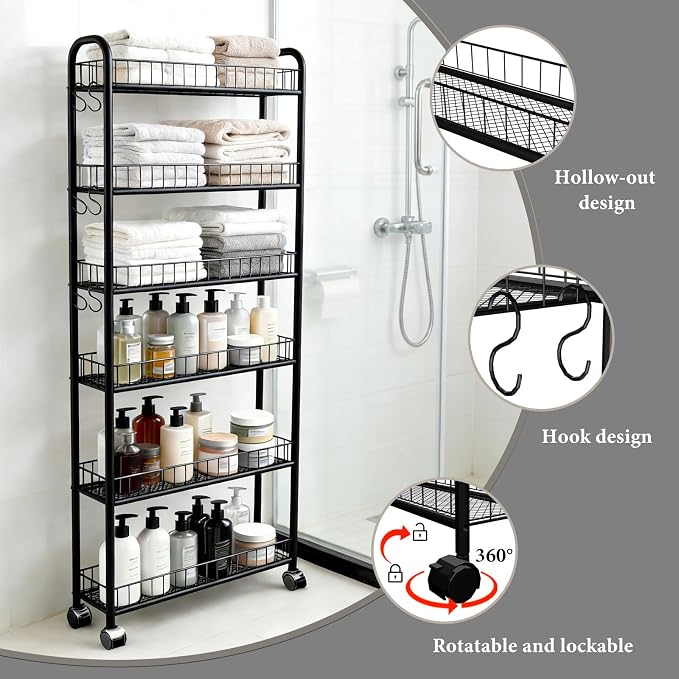 6in 6 Tier Slim Storage Cart - Image 6