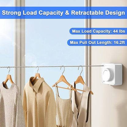 2 Pack Retractable Clothesline Indoor & Outdoor, 16.2Ft Non-Sagging Stainless - Image 3