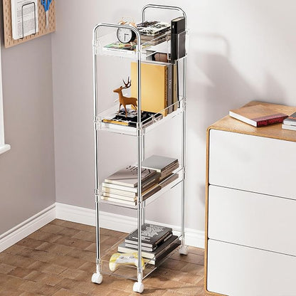 SPACEKEEPER Acrylic Rolling Storage Cart 4 Tier Clear Bathroom Cart Organizer - Image 5