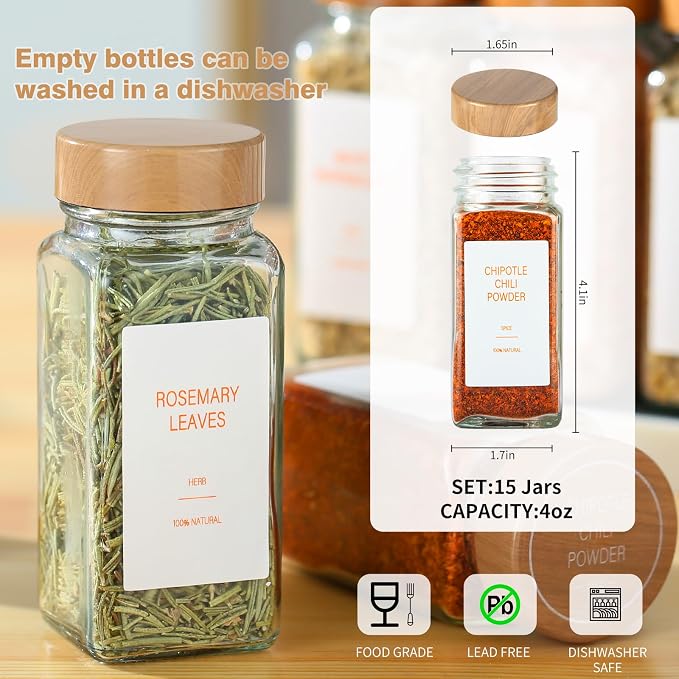 Spice Jars with Label，4oz Seasoning Containers, Glass Spice Bottles with Shaker - Image 4
