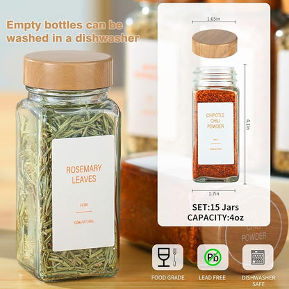 Spice Jars with Label，4oz Seasoning Containers, Glass Spice Bottles with Shaker - Image 4