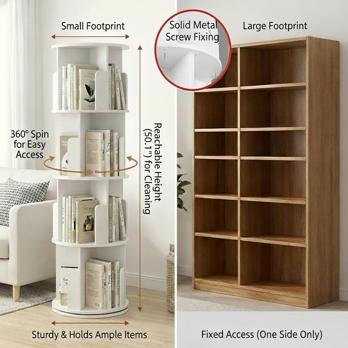 Toki 4-Tier 360 Rotating Bookshelf, Spinning Bookshelf Tower, Revolving Bookcase - Image 3