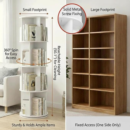 Toki 4-Tier 360 Rotating Bookshelf, Spinning Bookshelf Tower, Revolving Bookcase - Image 3
