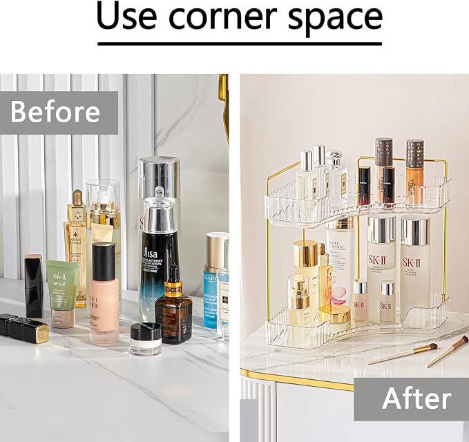2-Tier Corner Bathroom Counter Organizer – Classic Storage Shelf - Image 5