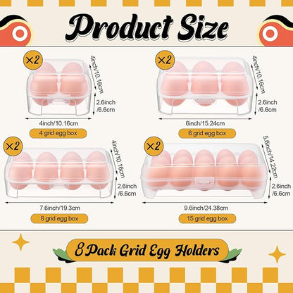8 Pack Grid Egg Holder Plastic Clear Grid Egg Container Keeper Storage - Image 2
