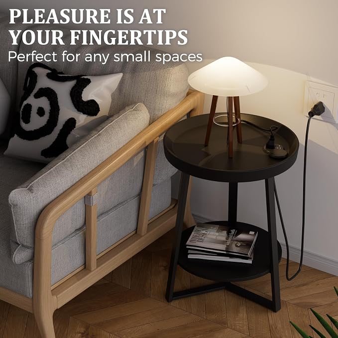 Gadroad Round End Table with Charging Station, USB Ports and Anti-Drop Fence - Image 7