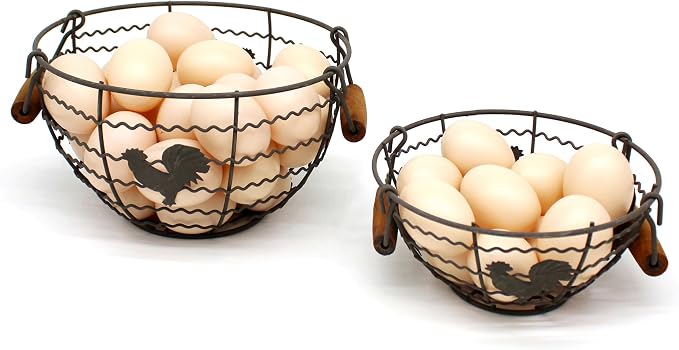 CVHOMEDECO. Round Wire Egg Baskets Rustic Fruit Baskets by CVHOMEDECO