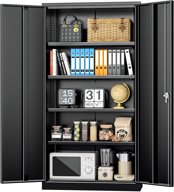 INTERGREAT Black Metal Storage Cabinet Doors, Tall Metal Cabinet Lockable Steel by INTERGREAT